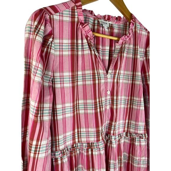 J. Crew‎ Plaid Ruffle Trim Preppy Mini Dress Sweet Briar Marine Salt Pink Size 8 - Picture 7 of 10
